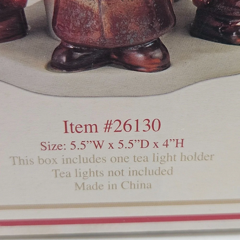 Vintage Santa Tea Light Holder Ceramic 4 Dancing Santas Christmas Decor w/ Box